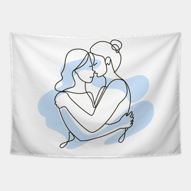 Elegant Sapphic Line Art Tapestry by Perspektiva