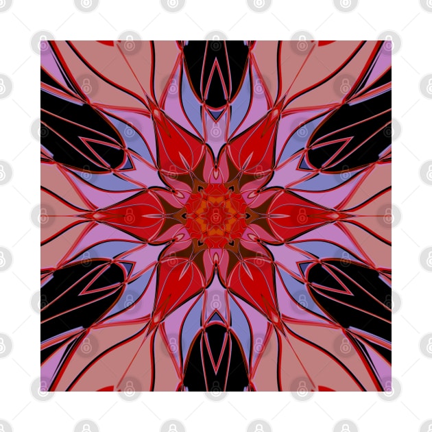 Cartoon Mandala Flower Red Blue and Pink by WormholeOrbital