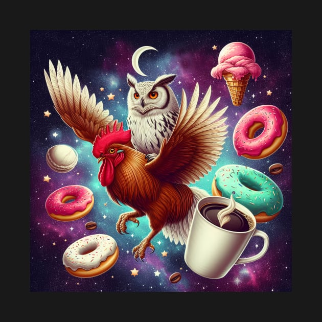 Outer Space Owl Riding Chicken Unicorn - Donuts by ArtbyJester