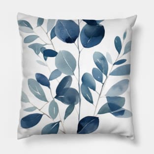 Indigo Blue Botanical Leaves Pillow