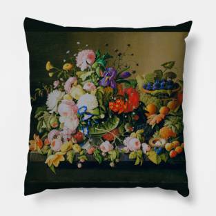 Still Life: Flowers and Fruit by Severin Roesen Pillow