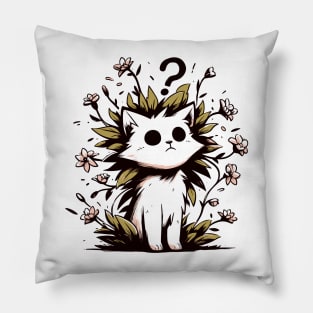 Funny confused cat with flowers plants Pillow