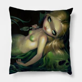 Green Goth Mermaid with Skulls Pillow