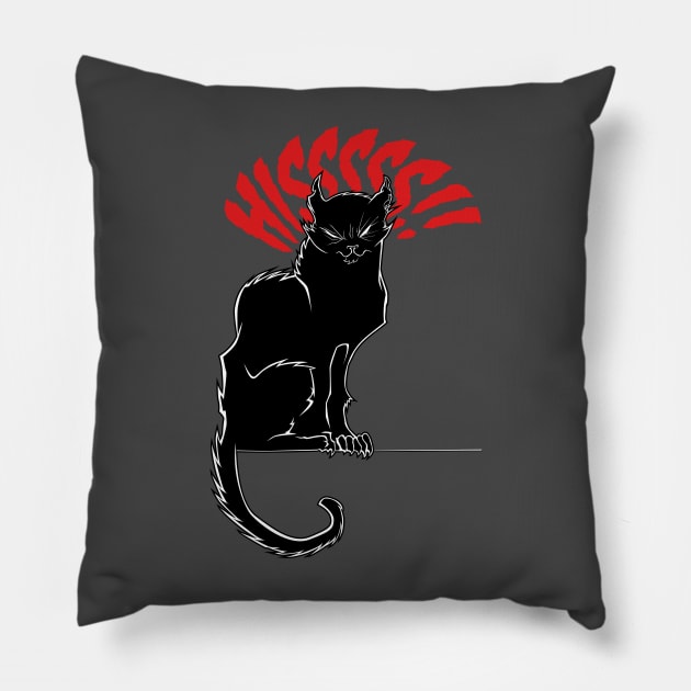 Black Cat Hissing Halloween Angry Cats Illustration Pillow by kgullholmen