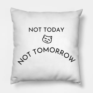 Not Today Not Tomorrow Funny Lazy Cat Black Pillow