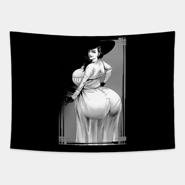 Evil Resident Hot Babe Black and White Pencil Sketch Tapestry by Aventi