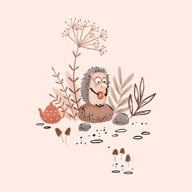 Cute Hedgehog drinking tea by Elena Amo