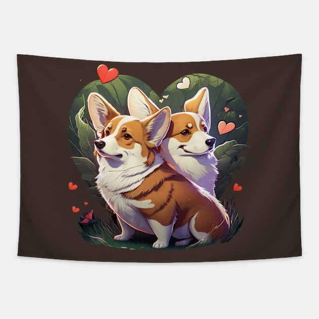 Corgi Green Love Tapestry by Vaelerys