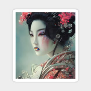 Japanese geisha head painting, colorful Magnet