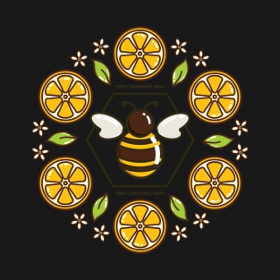 Honey Bee and Lemon Mandala | Black T-Shirt