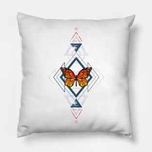 Geometric Pattern with Monarch Butterflies Pillow