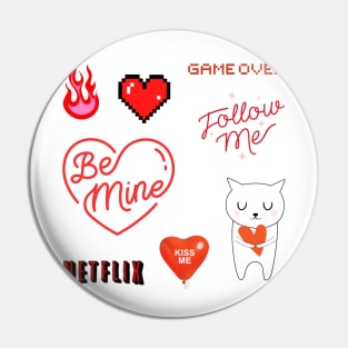 red heart love sticker set collection Pin