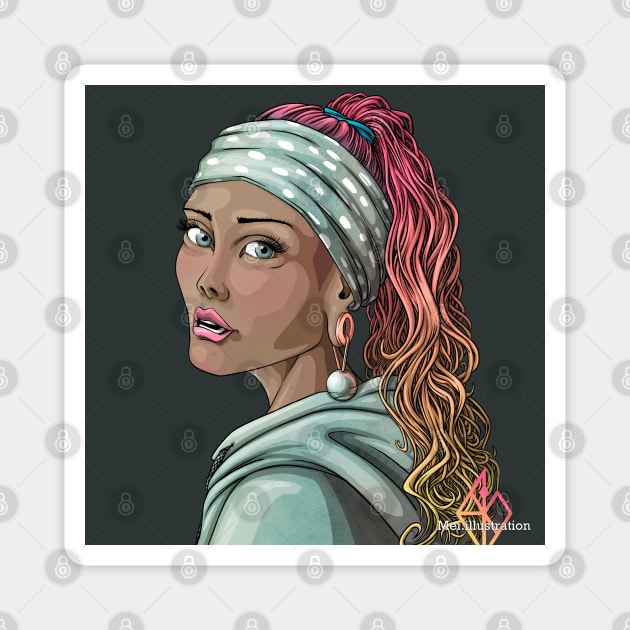 Our modern Reva Prisma as “Girl withe a Pearl earring” Magnet by Mei.illustration