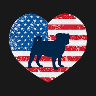 American Flag Heart Love Pugs Usa Patriotic 4Th Of July T-Shirt