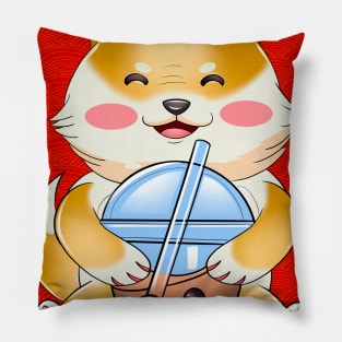 Shiba inu drink boba Pillow