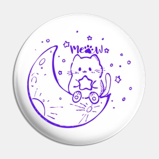 Cute Cat with Moon Cute Kitten Meow Illustration Pin