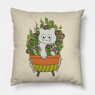 Cute cat in planter Pillow