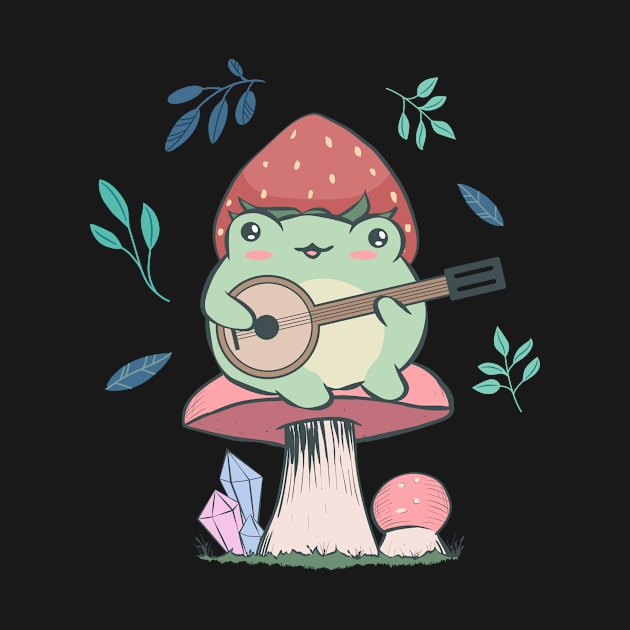 Cottagecore Aesthetic Kawaii Frog Playing Banjo by Alex21