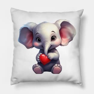 Valentine Elephant Holding Heart Pillow