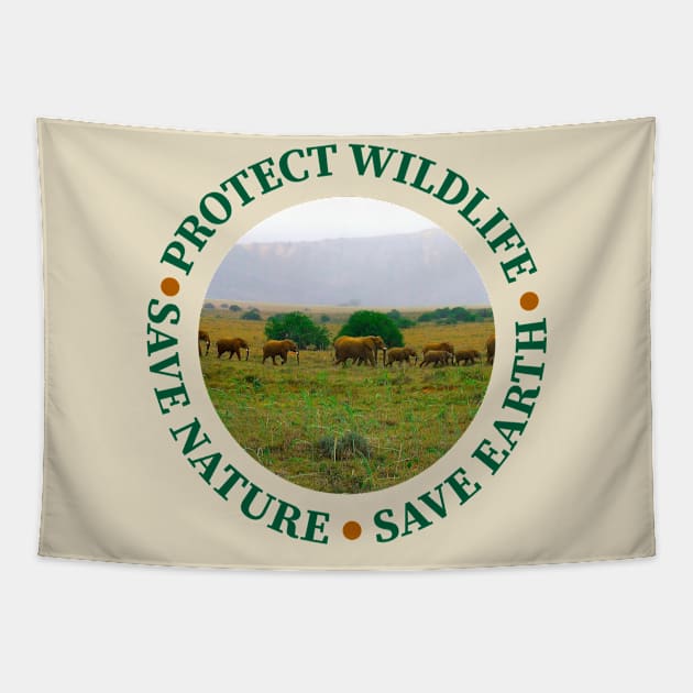 Wildlife Conservation Earth Day Elephants Tapestry by PathblazerStudios