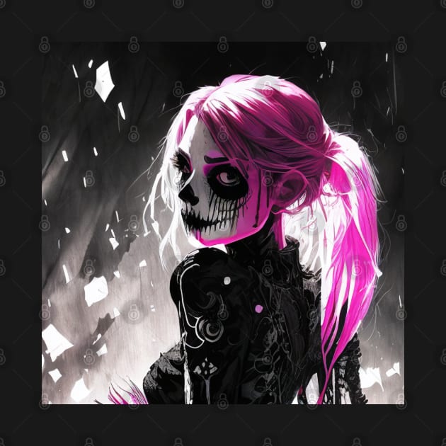 Monochromatic Magic: Discover the Allure of Black and White Anime Girls Gothic Goth Dark Pink Hair by ShyPixels Arts