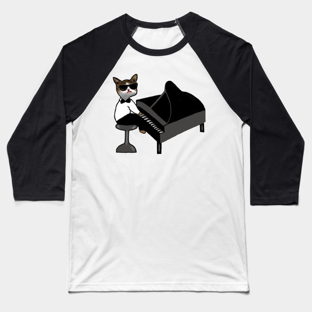 Funny Cat Playing Piano Gift Cat Baseball T Shirt Teepublic De