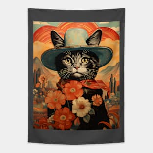 Retro Vintage Cowboy Kitty Cat - Whiskered Wild West Adventure Tapestry