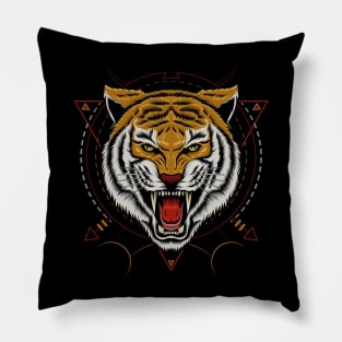 Angry Tiger head illustration Pillow