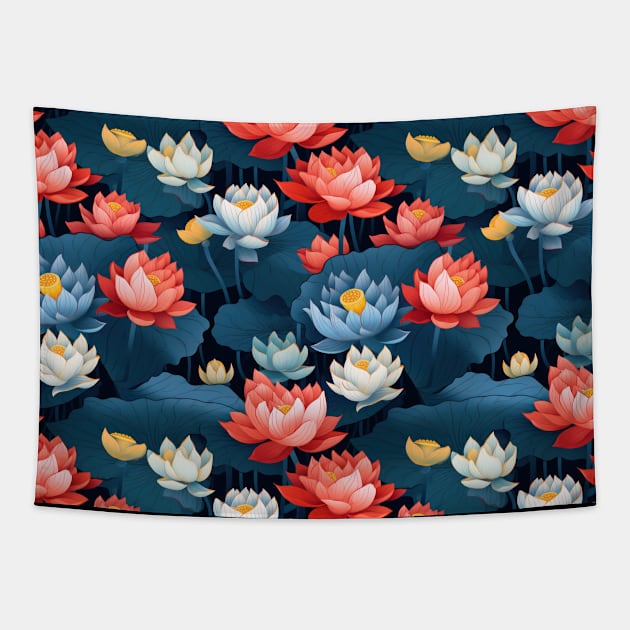 Serenity Blooms: Timeless Lotus Flower Pattern Tapestry by star trek fanart and more