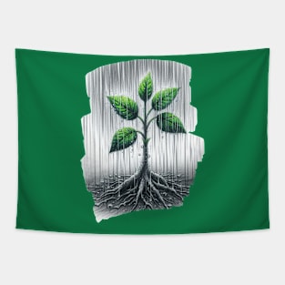 Minimalist Green plant Rain- Earth Day Tapestry