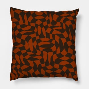 Brown and Orange Distorted Warped Checkerboard Pattern IV Pillow