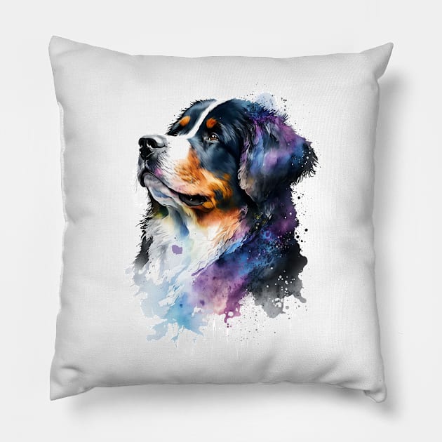 Colorful Bernese Mountain Dog Watercolor Art Pillow by doglovershirts