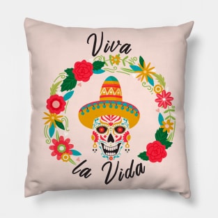 Viva la Vida quote. Dia de los muertes skull. Pillow