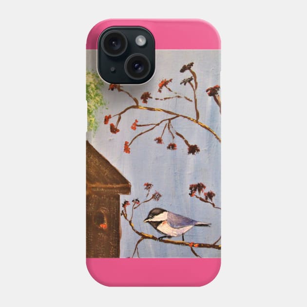 Chickadee on a tree Phone Case by Allison Prior Art