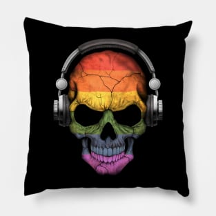 Dj Skull with Gay Pride Rainbow Flag Pillow