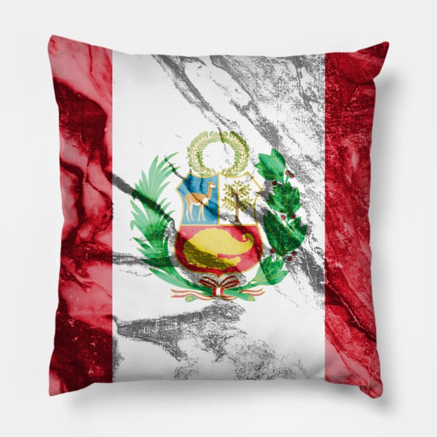 Flag of Peru - Marble texture Pillow by DrPen