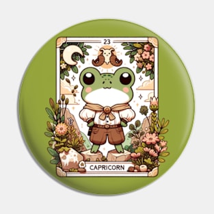 Capricorn Zodiac Cottagecore Frog Tarot Card Birthday Pin