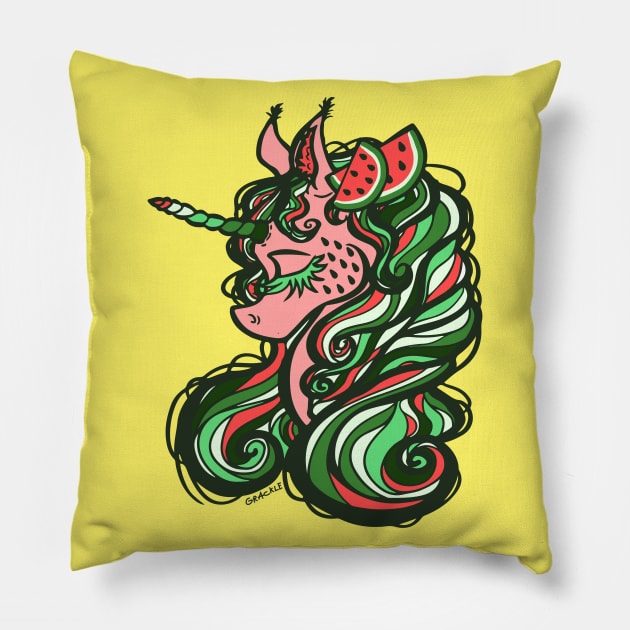 Watermelon Unicorn Pillow by Jan Grackle