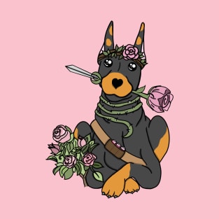 Doberman Rose Dagger Druid | DND Dog | Fantasy Flower T-Shirt