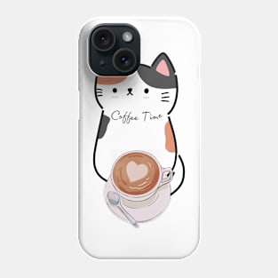 Coffee Time Cute Calico Cat Phone Case