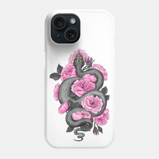 Snake and pink roses Phone Case