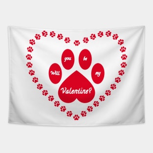 Red Valentine Heart Shaped Animal Paw Tapestry