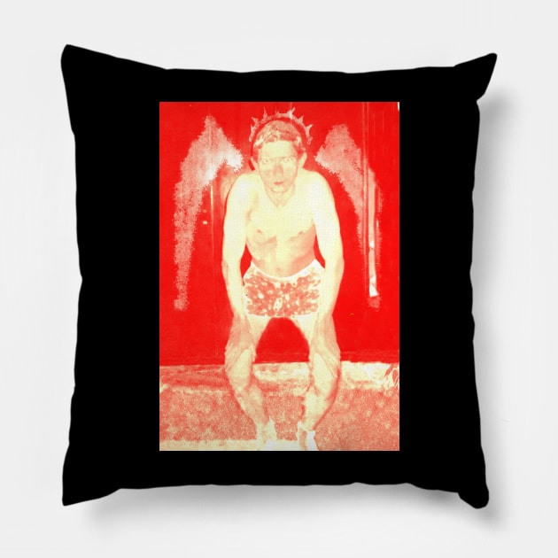 Portrait. Digital collage, special processing. Man in briefs, looking. Angel. Red, yellow, very bright. Pillow by 234TeeUser234