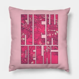 New Delhi, India City Map Typography - Blossom Pillow