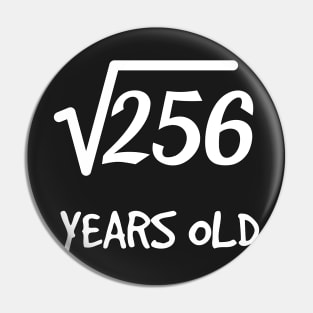 Square Root of 256: 16th Birthday 16 Years Old Teen Boy Girl Pin