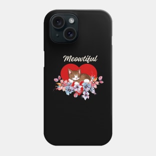 Meowtiful Cat sleeping softly on a red heart surrounded by flowers! Phone Case