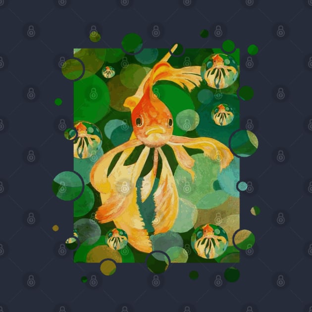 Cute Goldfish Swimming In Green Colored Sea by taiche