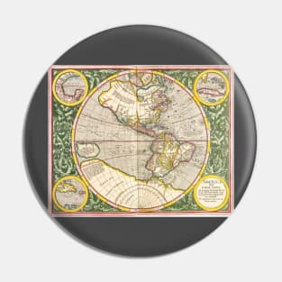 Antique Map of the Americas by Michael Mercator Pin