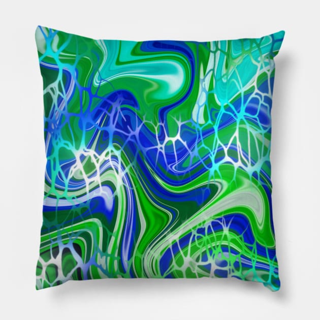 Neon Amazonite, digital fluid pour with cells Pillow by MayGreenAbgrall