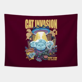 Cat Invasion: Tesla Gun Tapestry